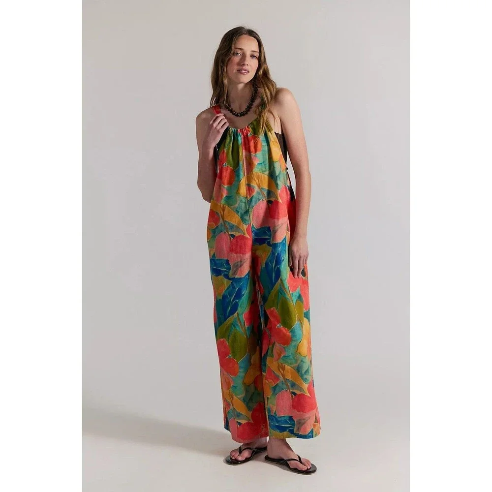 Free People We The Free Freebird Printed Jumpsuit Dress Wide Leg Cotton M 289692